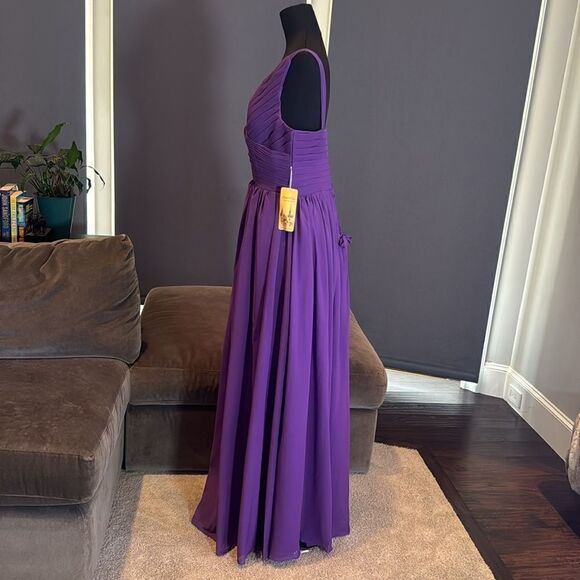 Purple Chiffon Full Length Bridesmaid Formal Dress V-Neck CorsetBack Size 14 NWT - Picture 7 of 11